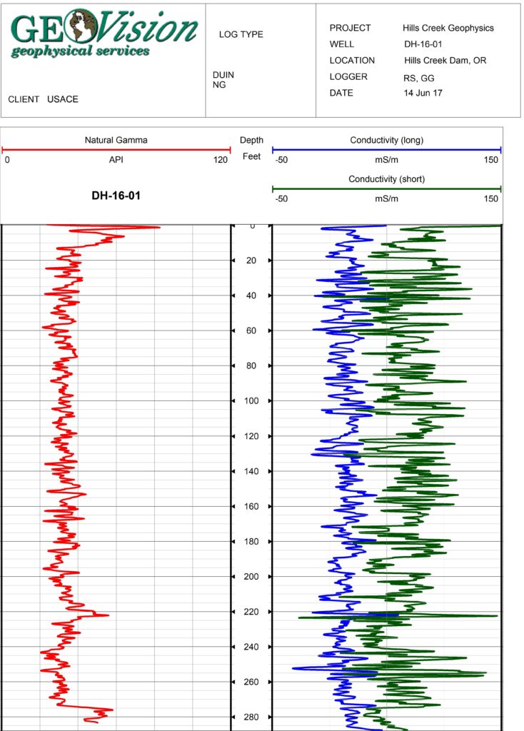 borehole gamma and conductivity logs